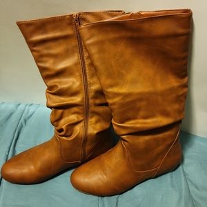 Brown "Leather" Wide Calf Flat Boots